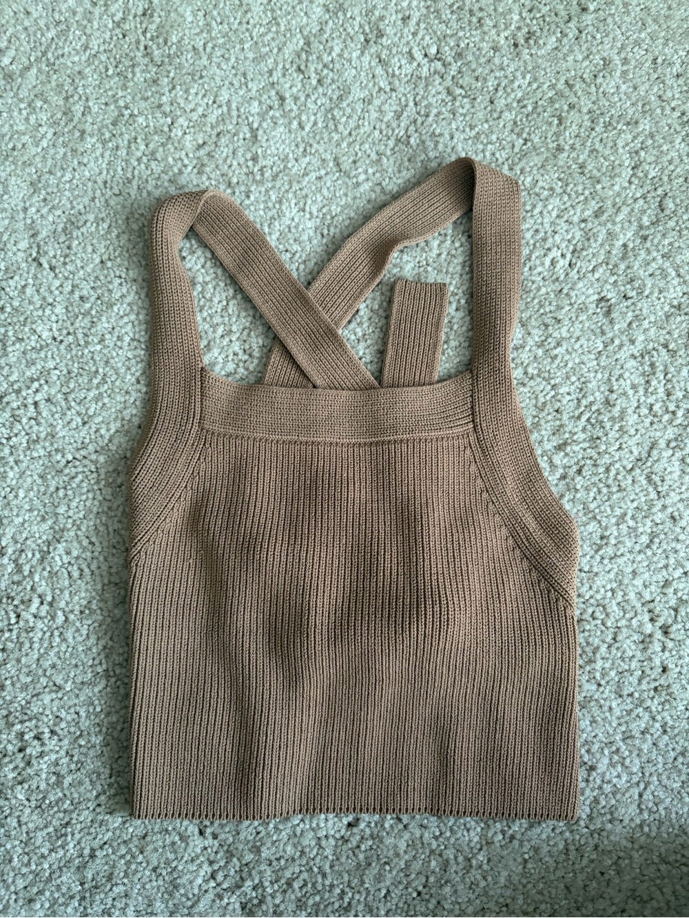 Aritzia Wilfred Ribbed Knit Cross-Back Tank Top summer in Camel size xxs 2xs